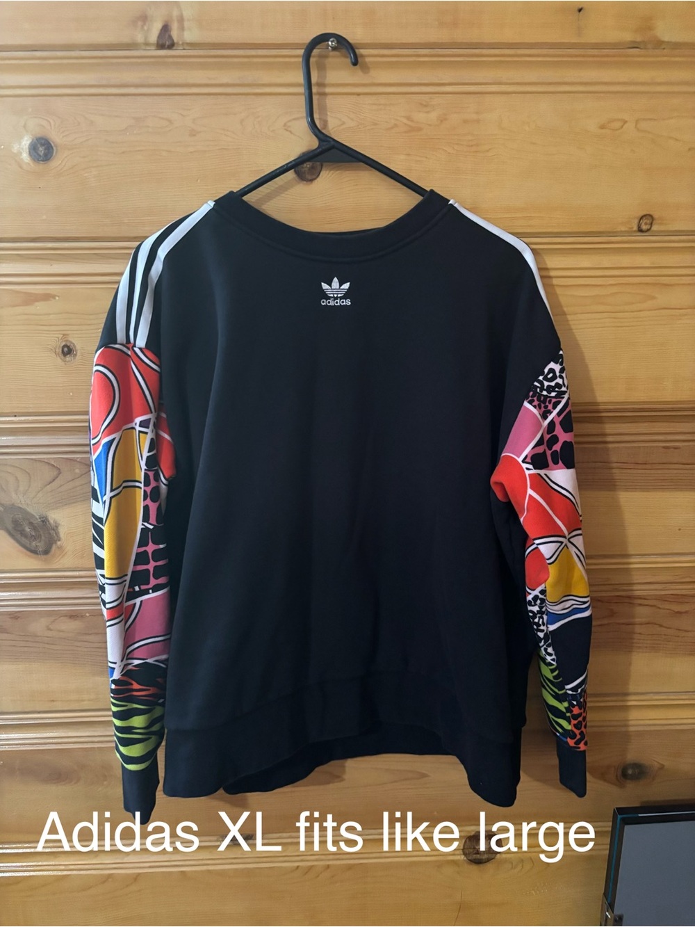 adidas Black Crewneck Sweatshirt with Colorful Graphic Sleeves